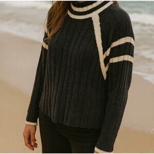 John Jenn Sweater Navy White Size M Nautical Crew Neck Pullover Coastal Preppy